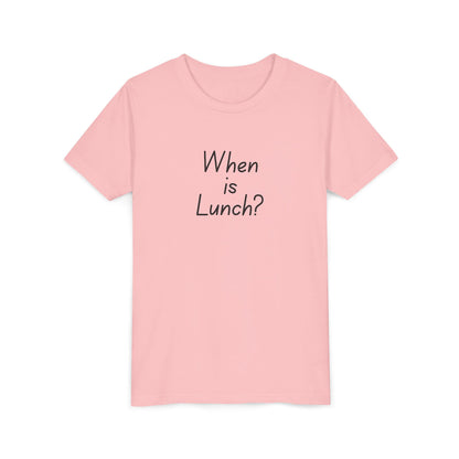 Youth Short Sleeve Tee - When is Lunch?, Funny Kids Shirt, Gift for Boys/Girls, Casual Wear, Birthday Party Tee, School T-Shirt