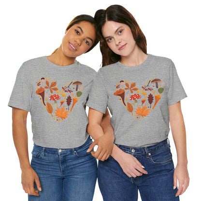 Fall Leaves Heart Tee, Autumn T-Shirt, Nature Lover Gift, Thanksgiving Apparel, Cozy Casual Wear