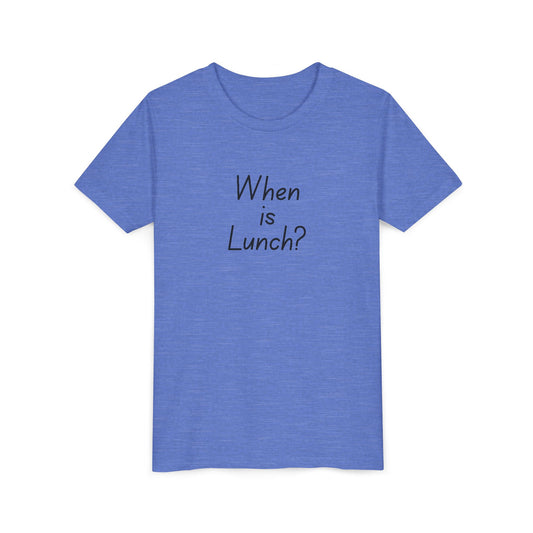 Youth Short Sleeve Tee - When is Lunch?, Funny Kids Shirt, Gift for Boys/Girls, Casual Wear, Birthday Party Tee, School T-Shirt