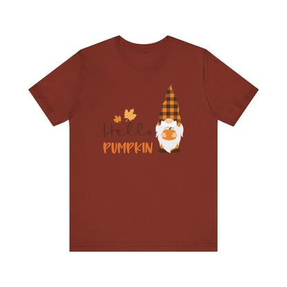 Hello Pumpkin Fall Gnome Tee, Autumn T-Shirt, Halloween Shirt, Graphic Tee, Seasonal Apparel, Gift for Fall Lovers