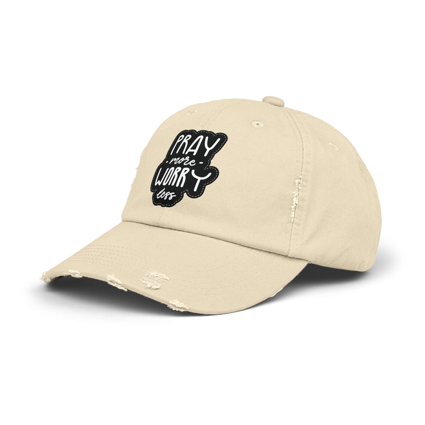 Unisex Distressed Cap - "Pray More Worry Less" Inspirational Hat