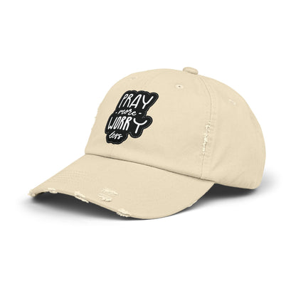 Unisex Distressed Cap - "Pray More Worry Less" Inspirational Hat