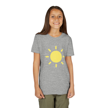 Sunny Vibes Youth Short Sleeve Tee - Bright Yellow Sun Design for Summer Fun