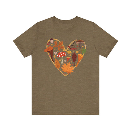 Fall Leaves Heart Tee, Autumn T-Shirt, Nature Lover Gift, Thanksgiving Apparel, Cozy Casual Wear