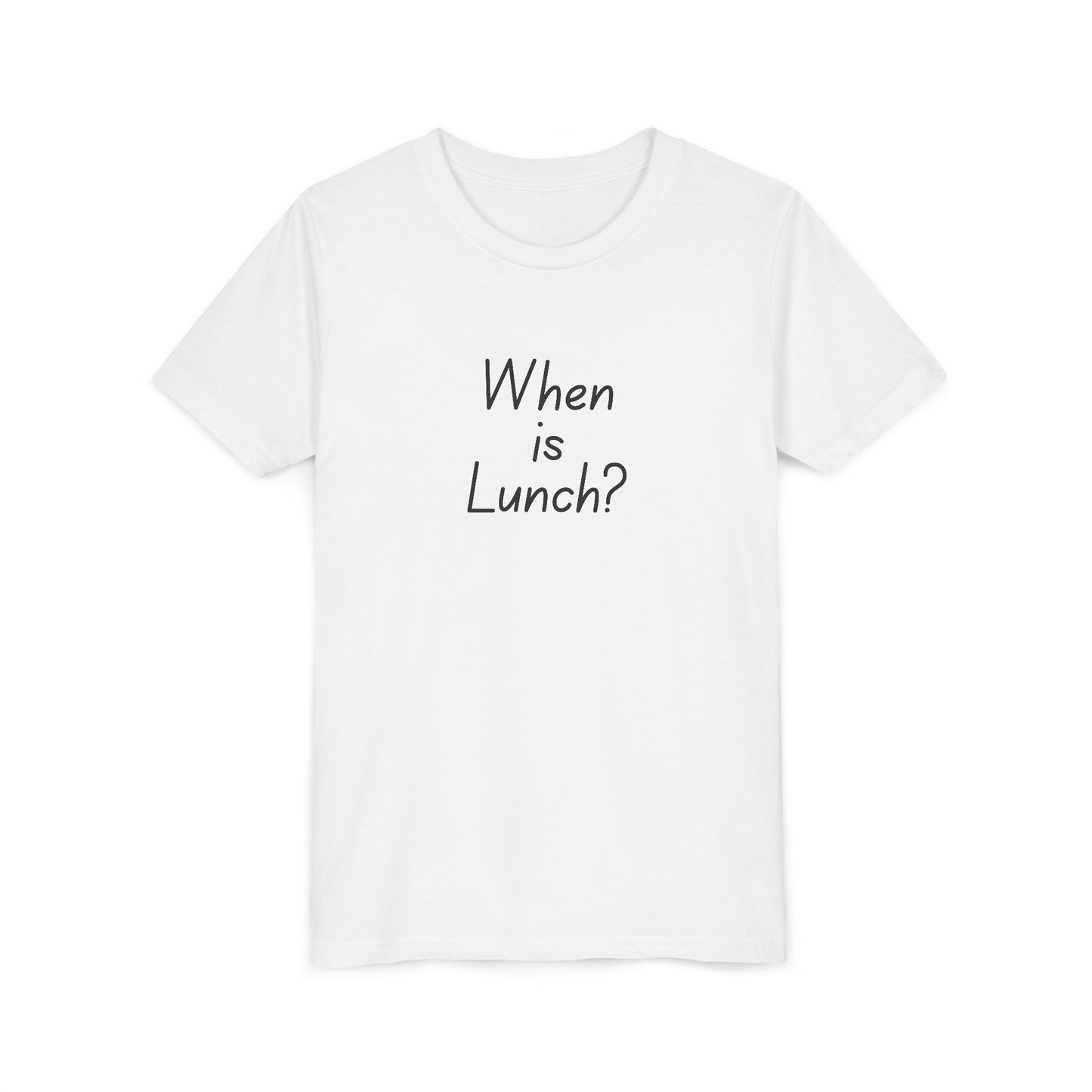 Youth Short Sleeve Tee - When is Lunch?, Funny Kids Shirt, Gift for Boys/Girls, Casual Wear, Birthday Party Tee, School T-Shirt
