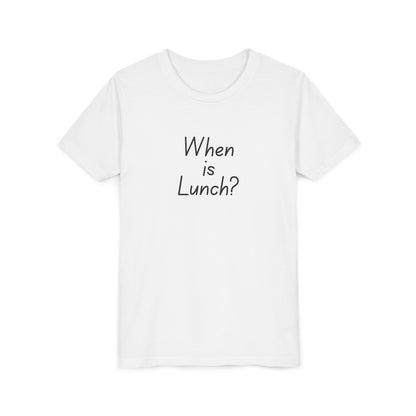 Youth Short Sleeve Tee - When is Lunch?, Funny Kids Shirt, Gift for Boys/Girls, Casual Wear, Birthday Party Tee, School T-Shirt