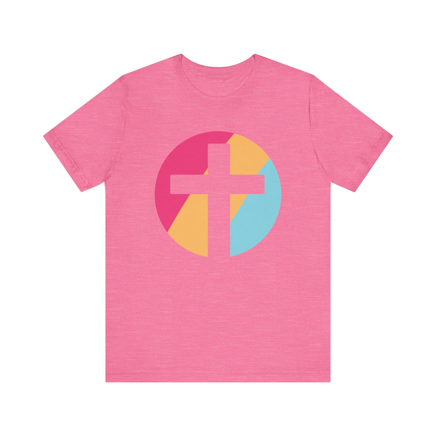 Faith-Inspired Unisex Short Sleeve Tee with Colorful Cross Design