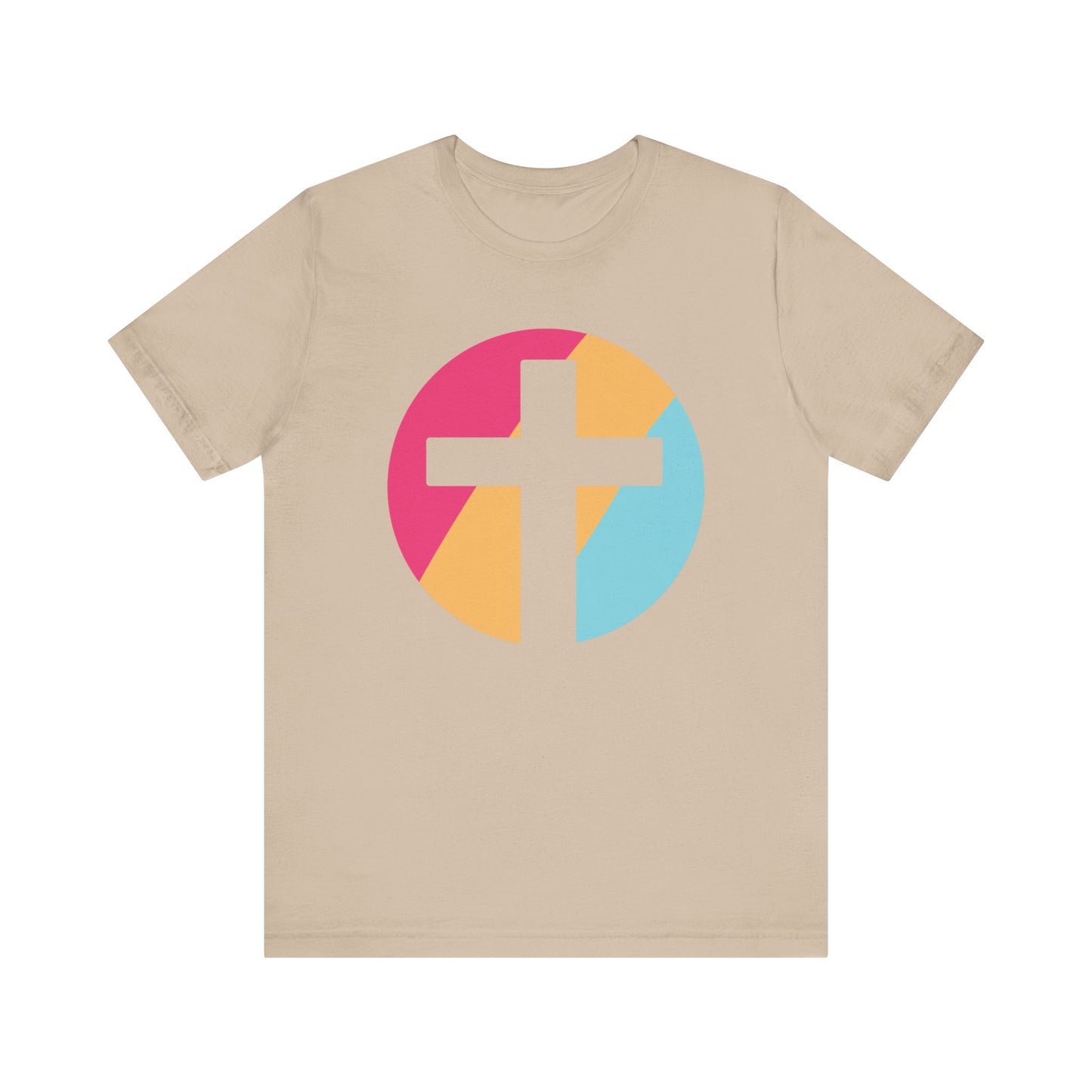 Faith-Inspired Unisex Short Sleeve Tee with Colorful Cross Design