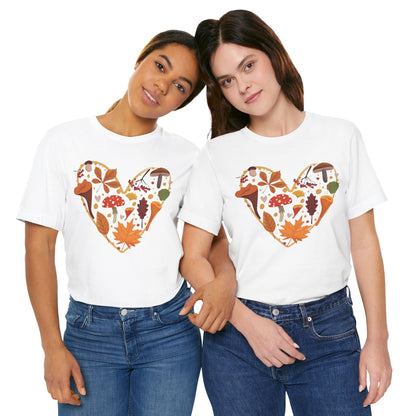 Fall Leaves Heart Tee, Autumn T-Shirt, Nature Lover Gift, Thanksgiving Apparel, Cozy Casual Wear