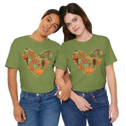 Fall Leaves Heart Tee, Autumn T-Shirt, Nature Lover Gift, Thanksgiving Apparel, Cozy Casual Wear