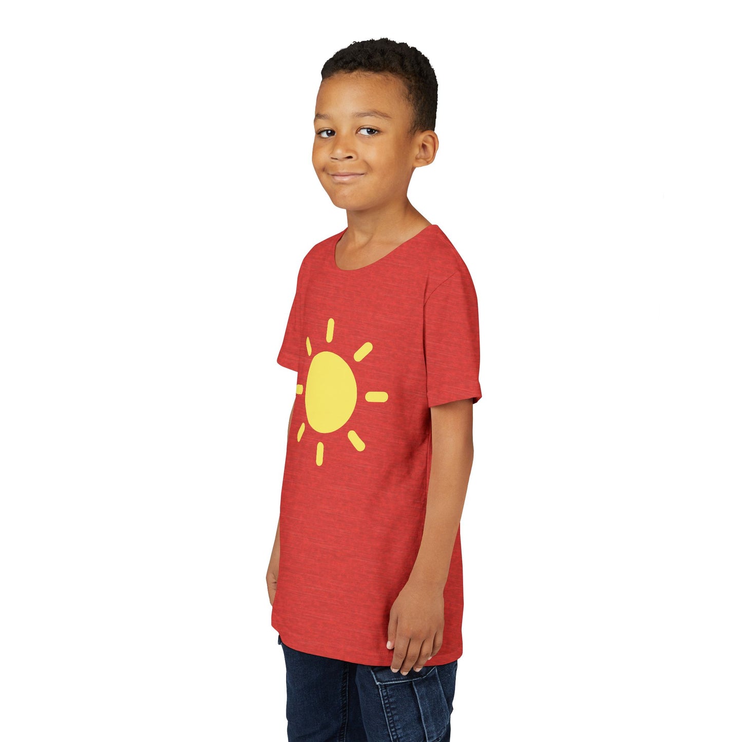 Sunny Vibes Youth Short Sleeve Tee - Bright Yellow Sun Design for Summer Fun