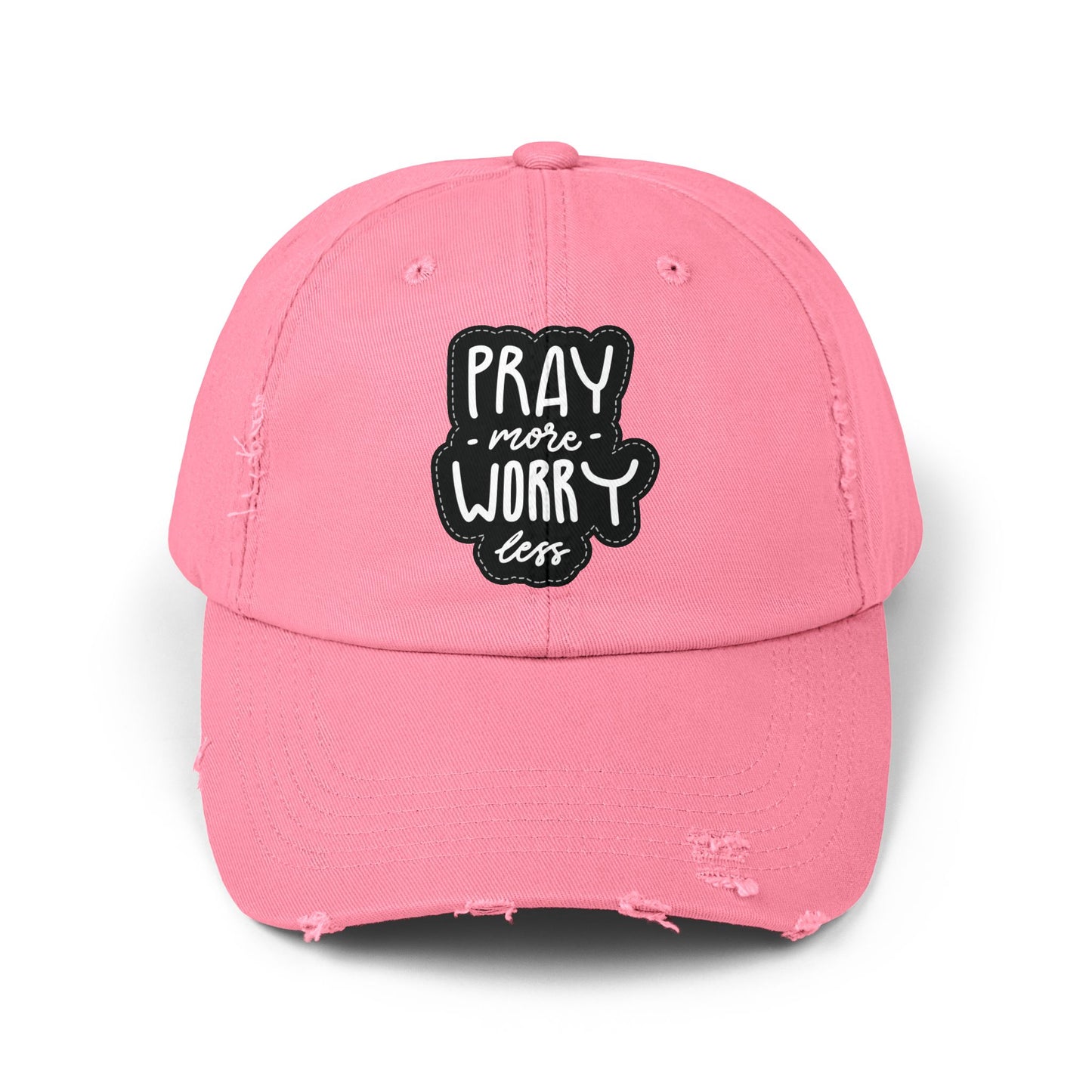 Unisex Distressed Cap - "Pray More Worry Less" Inspirational Hat