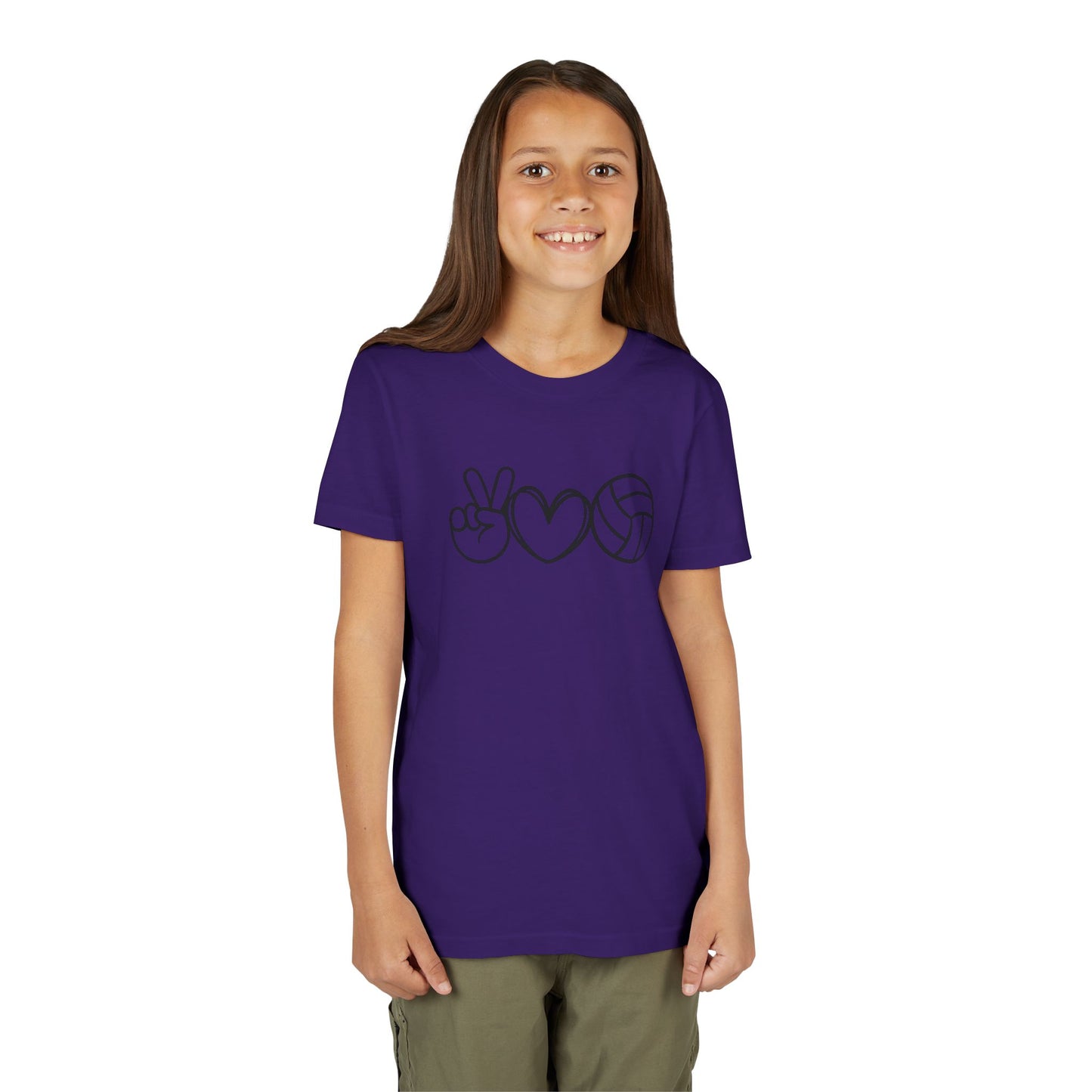 Youth Volleyball Peace Love Tee, Kids Sports Shirt, Fun Gift for Athletes, Summer Camp Apparel
