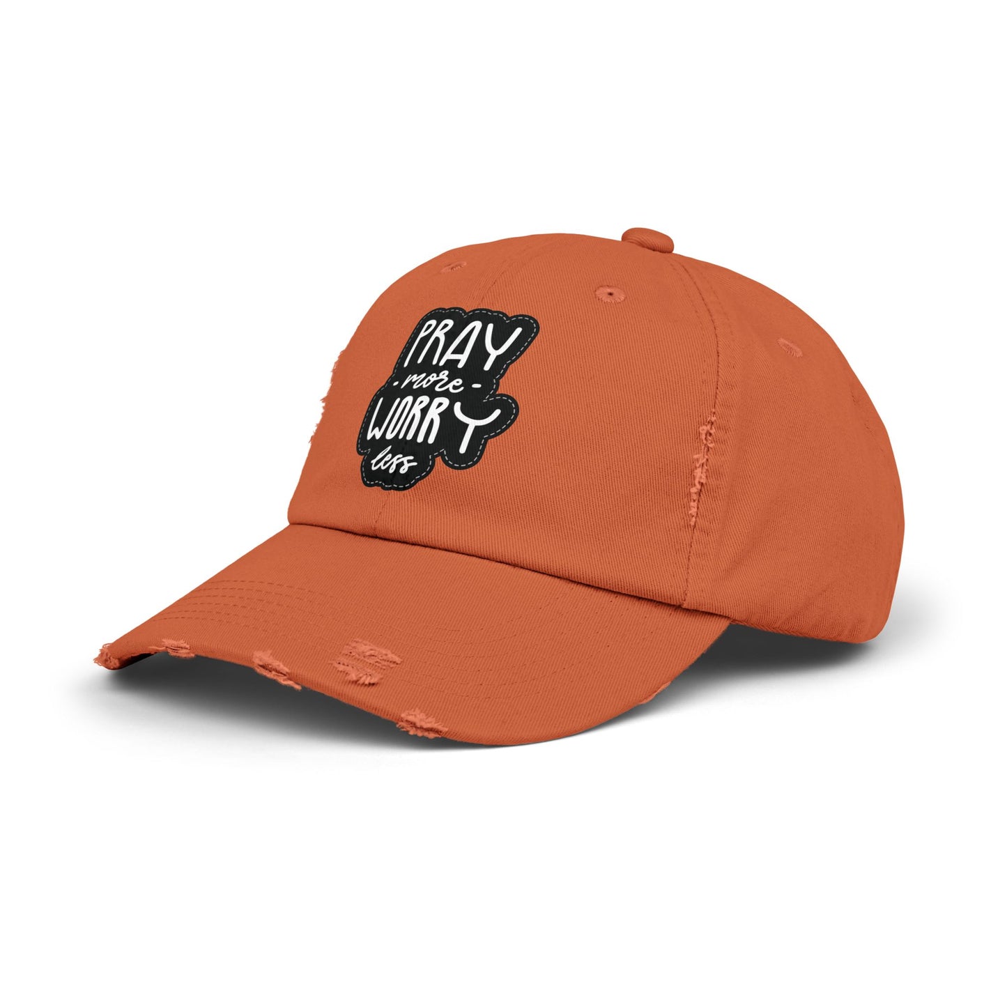 Unisex Distressed Cap - "Pray More Worry Less" Inspirational Hat