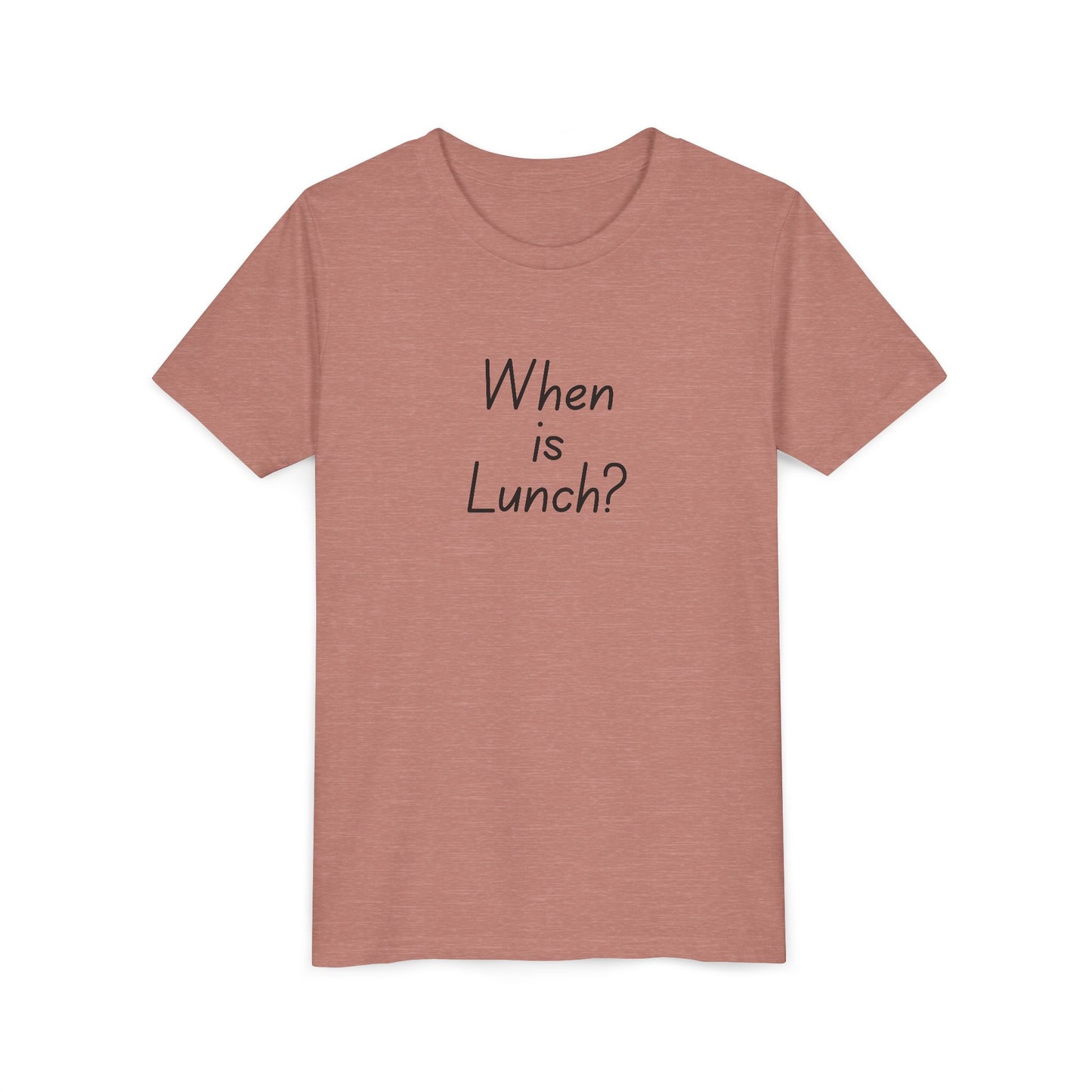 Youth Short Sleeve Tee - When is Lunch?, Funny Kids Shirt, Gift for Boys/Girls, Casual Wear, Birthday Party Tee, School T-Shirt