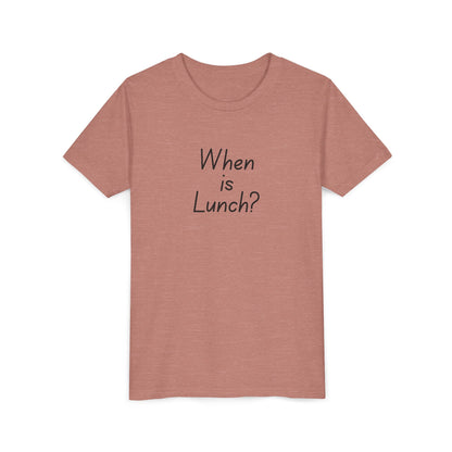 Youth Short Sleeve Tee - When is Lunch?, Funny Kids Shirt, Gift for Boys/Girls, Casual Wear, Birthday Party Tee, School T-Shirt