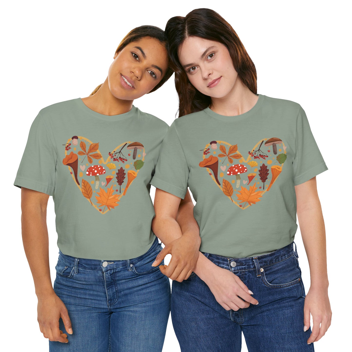 Fall Leaves Heart Tee, Autumn T-Shirt, Nature Lover Gift, Thanksgiving Apparel, Cozy Casual Wear