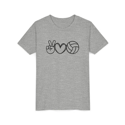 Youth Volleyball Peace Love Tee, Kids Sports Shirt, Fun Gift for Athletes, Summer Camp Apparel