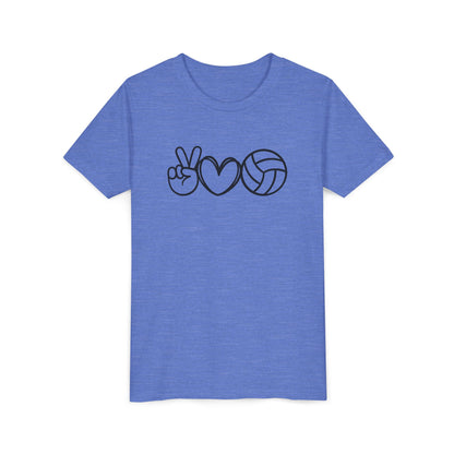 Youth Volleyball Peace Love Tee, Kids Sports Shirt, Fun Gift for Athletes, Summer Camp Apparel