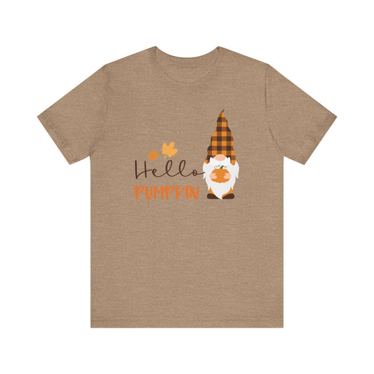 Hello Pumpkin Fall Gnome Tee, Autumn T-Shirt, Halloween Shirt, Graphic Tee, Seasonal Apparel, Gift for Fall Lovers