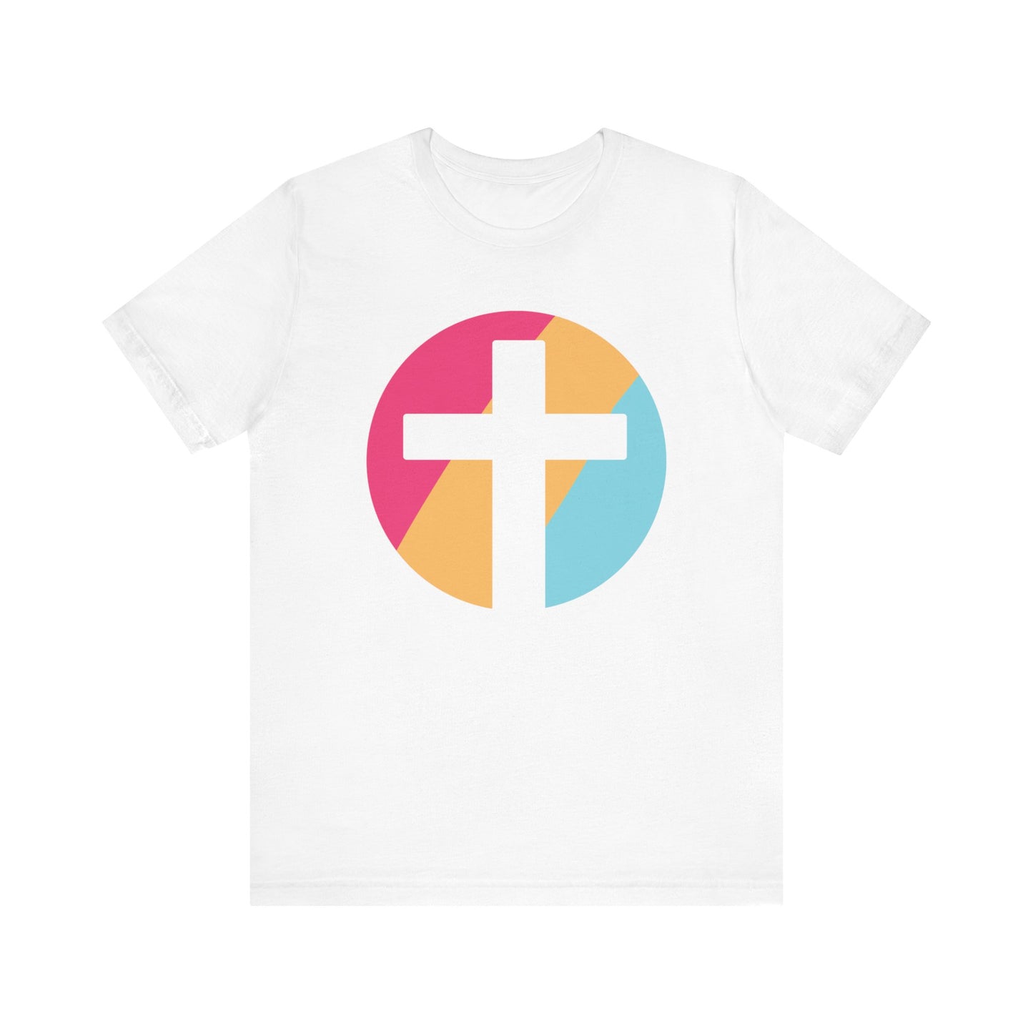 Faith-Inspired Unisex Short Sleeve Tee with Colorful Cross Design