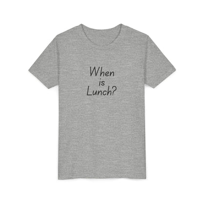 Youth Short Sleeve Tee - When is Lunch?, Funny Kids Shirt, Gift for Boys/Girls, Casual Wear, Birthday Party Tee, School T-Shirt