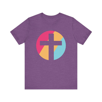 Faith-Inspired Unisex Short Sleeve Tee with Colorful Cross Design