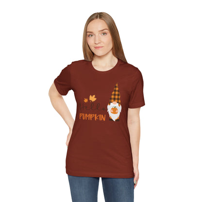 Hello Pumpkin Fall Gnome Tee, Autumn T-Shirt, Halloween Shirt, Graphic Tee, Seasonal Apparel, Gift for Fall Lovers