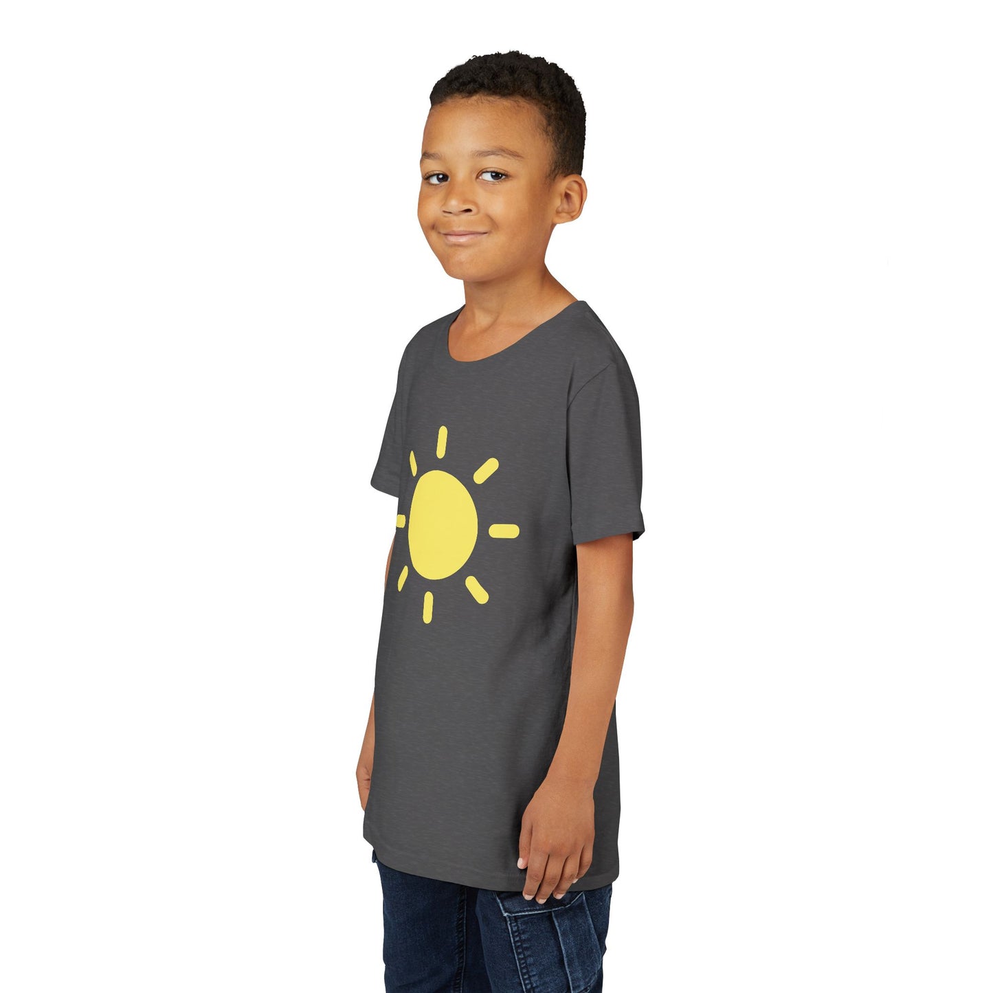 Sunny Vibes Youth Short Sleeve Tee - Bright Yellow Sun Design for Summer Fun