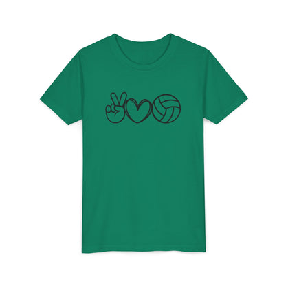 Youth Volleyball Peace Love Tee, Kids Sports Shirt, Fun Gift for Athletes, Summer Camp Apparel