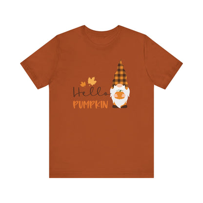 Hello Pumpkin Fall Gnome Tee, Autumn T-Shirt, Halloween Shirt, Graphic Tee, Seasonal Apparel, Gift for Fall Lovers
