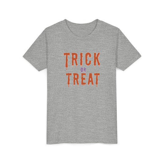 Halloween Youth Tee - Trick or Treat, Kids Halloween T-Shirt, Spooky Season Outfit, Fun Halloween Apparel, Trick or Treat Tee