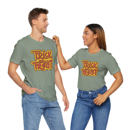 Halloween Trick or Treat Tee, Jersey Short Sleeve Tee, Fall Fashion, Halloween Party Shirt, Casual Wear, Spooky Season Tee