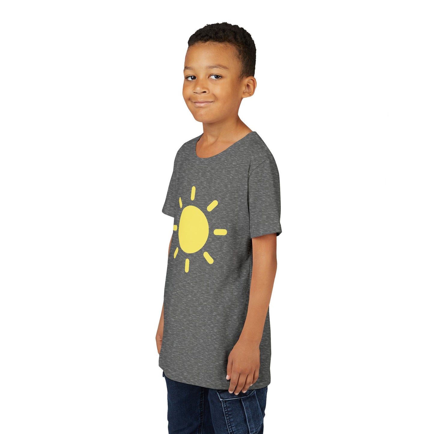Sunny Vibes Youth Short Sleeve Tee - Bright Yellow Sun Design for Summer Fun