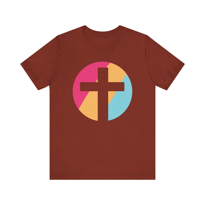 Faith-Inspired Unisex Short Sleeve Tee with Colorful Cross Design