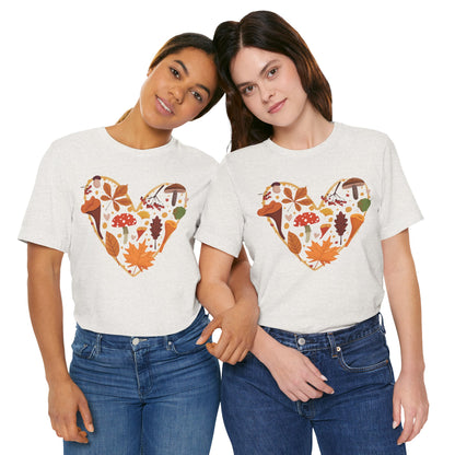 Fall Leaves Heart Tee, Autumn T-Shirt, Nature Lover Gift, Thanksgiving Apparel, Cozy Casual Wear