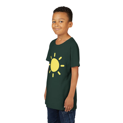 Sunny Vibes Youth Short Sleeve Tee - Bright Yellow Sun Design for Summer Fun
