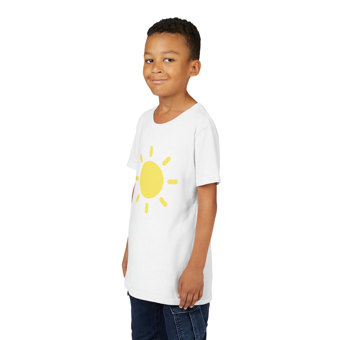 Sunny Vibes Youth Short Sleeve Tee - Bright Yellow Sun Design for Summer Fun