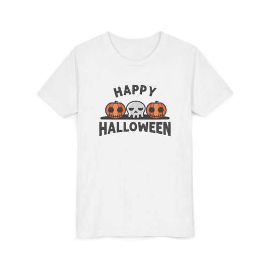 Happy Halloween Youth Tee, Kids Halloween Shirt, Short Sleeve Halloween Tee, Pumpkin Shirt, Skull Halloween Top