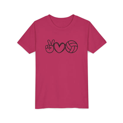 Youth Volleyball Peace Love Tee, Kids Sports Shirt, Fun Gift for Athletes, Summer Camp Apparel